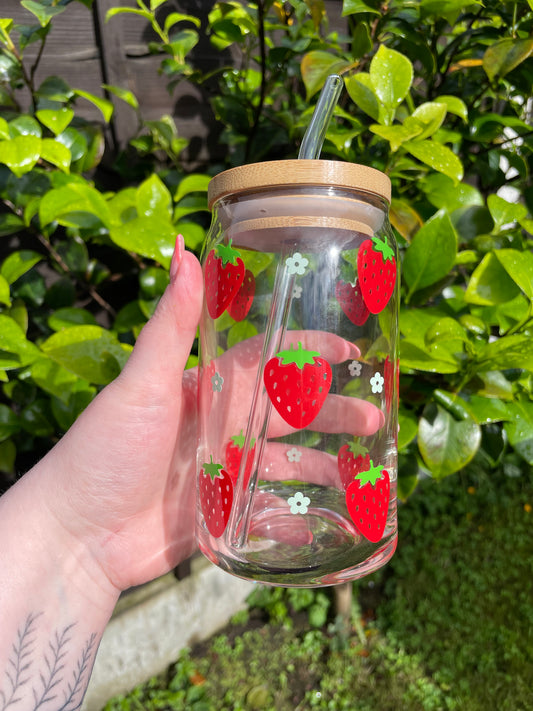 Strawberry Daisy Glass Cup