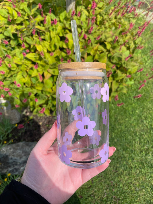 Purple Daisy Flower Glass Cup