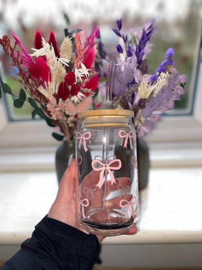 Pink Bow Glass Cup