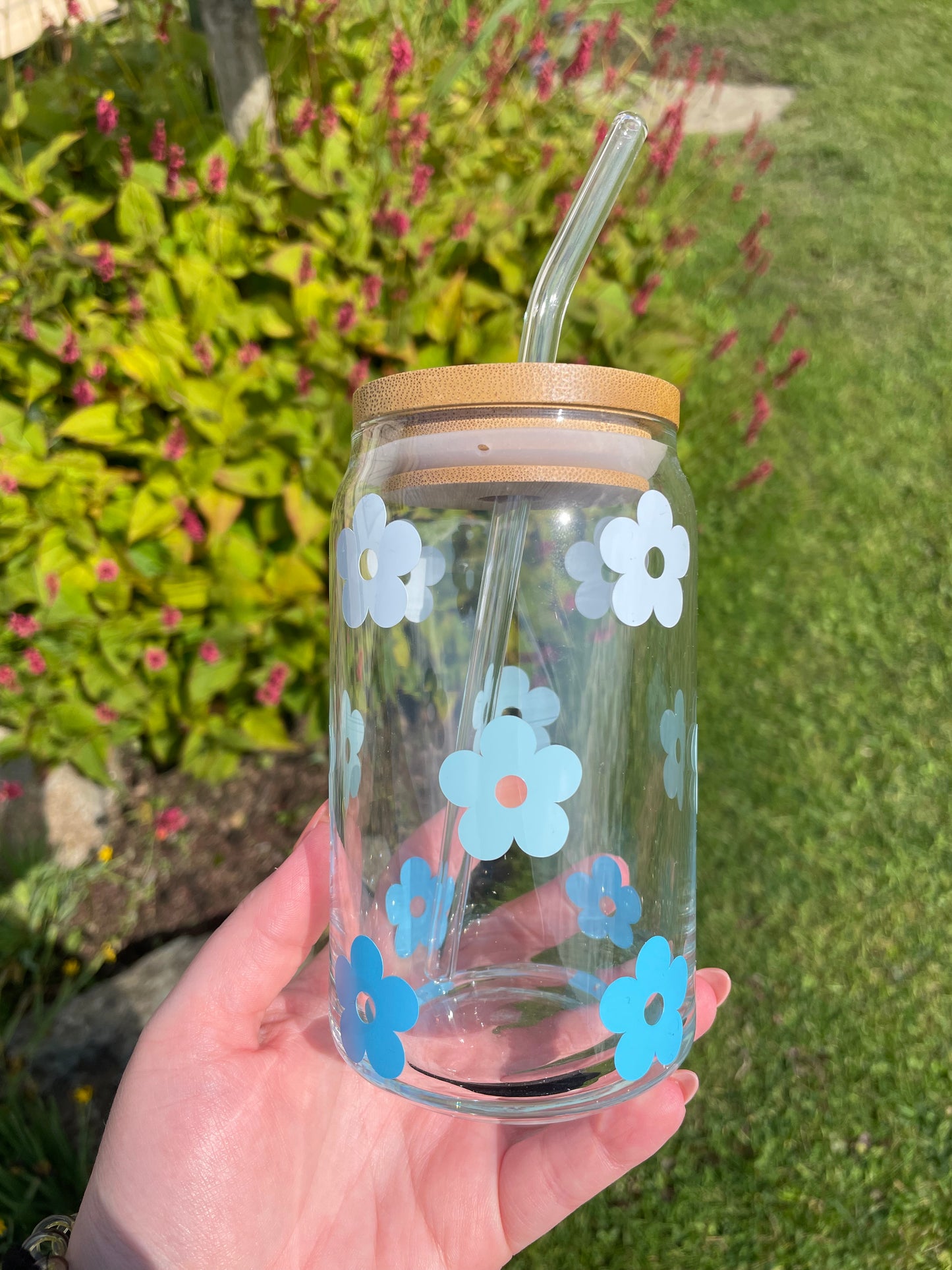 Blue Daisy Flower Glass Cup