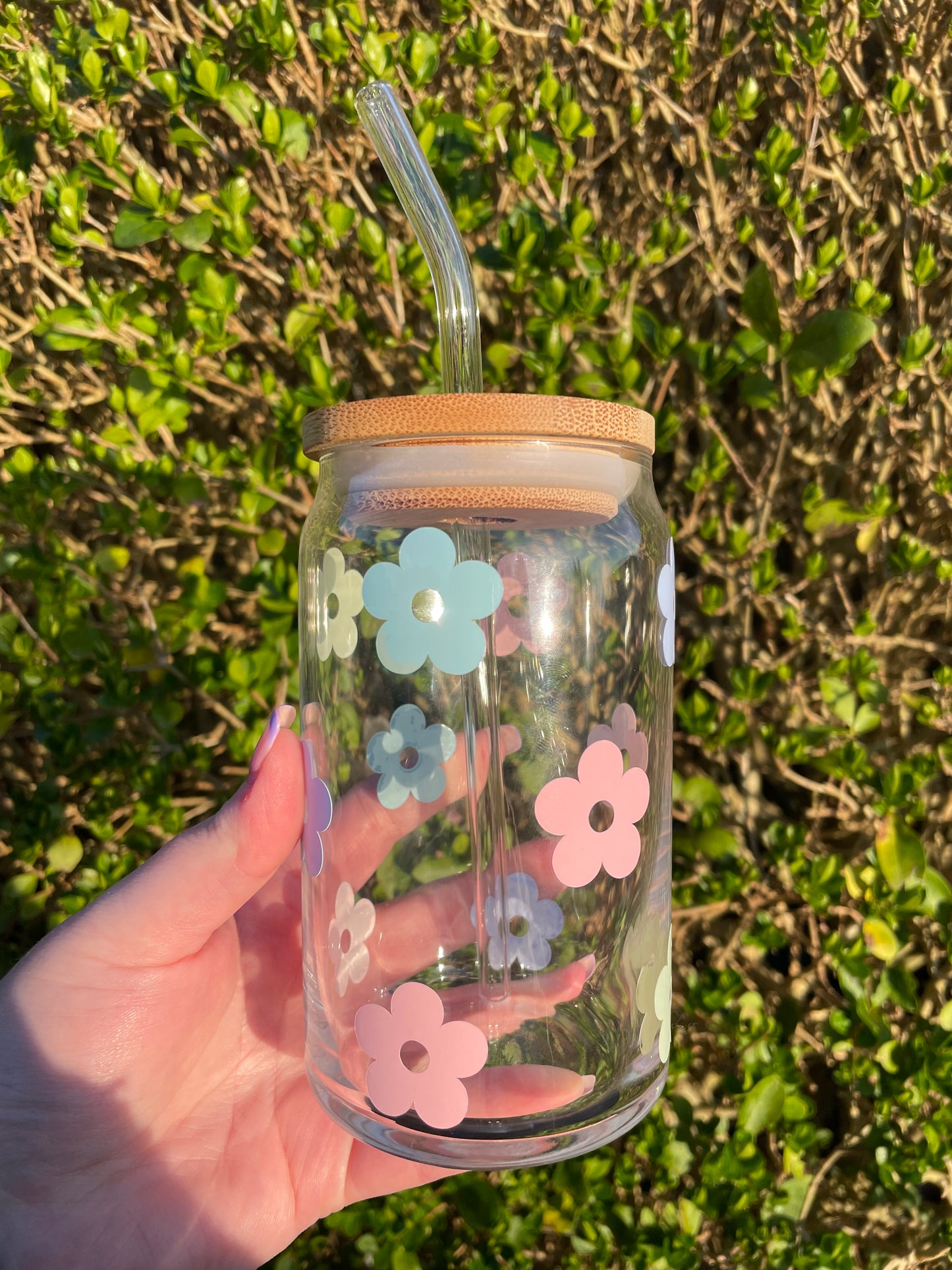 Retro Muti Daisy Flower Glass Cup