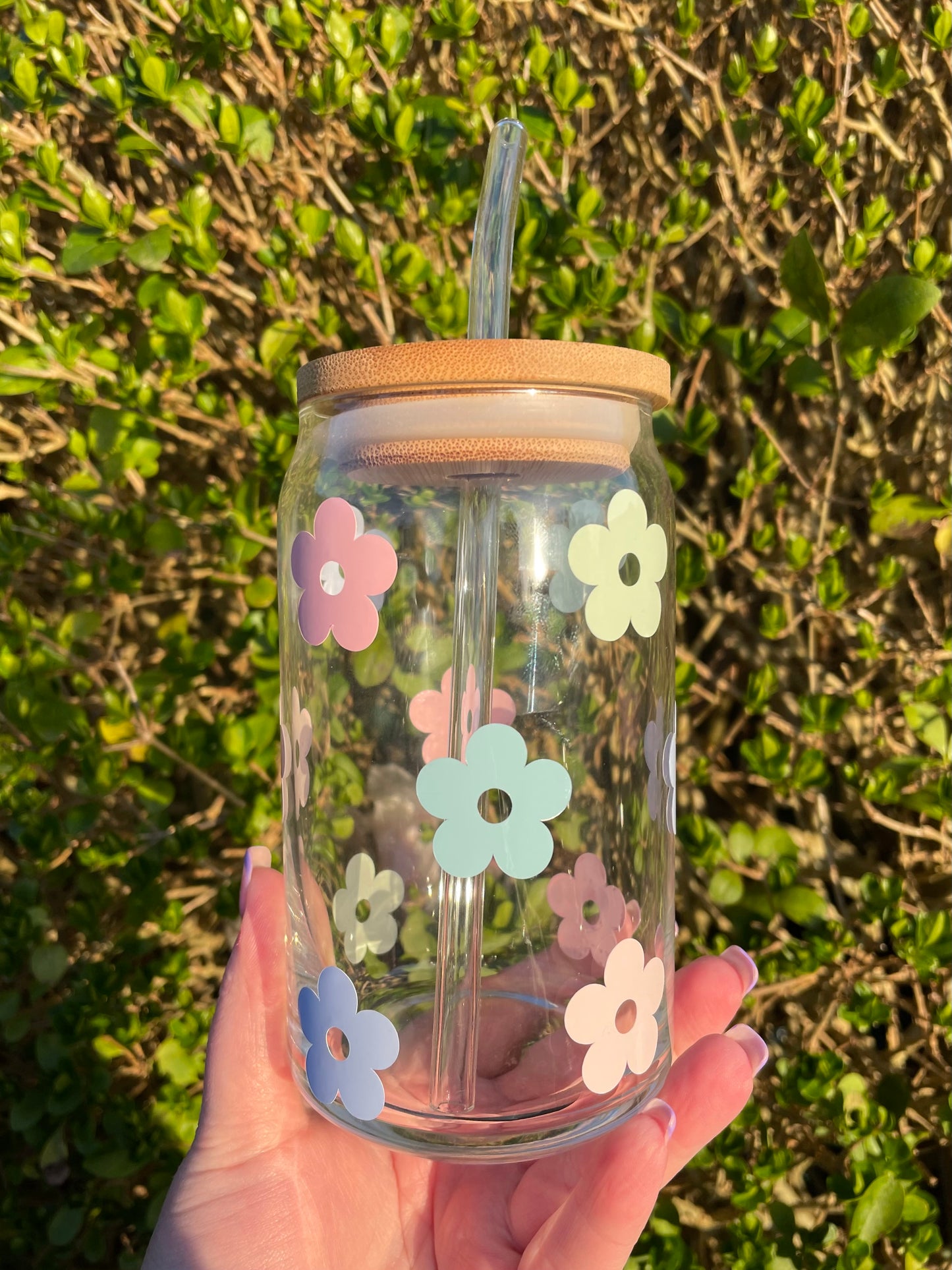 Retro Muti Daisy Flower Glass Cup