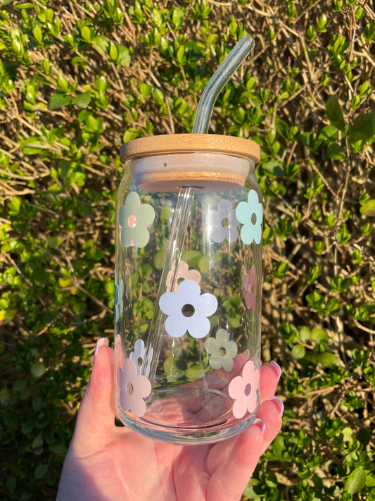 Retro Muti Daisy Flower Glass Cup