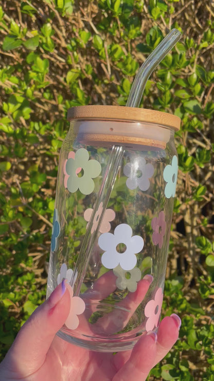 Retro Muti Daisy Flower Glass Cup